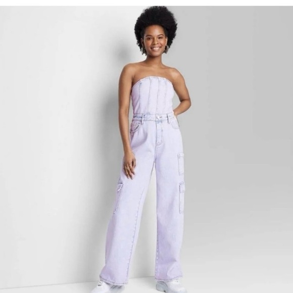 wild fable Pants - Wild Fable Women’s Tube Cargo Denim Jumpsuit in Lavender | Size Small
